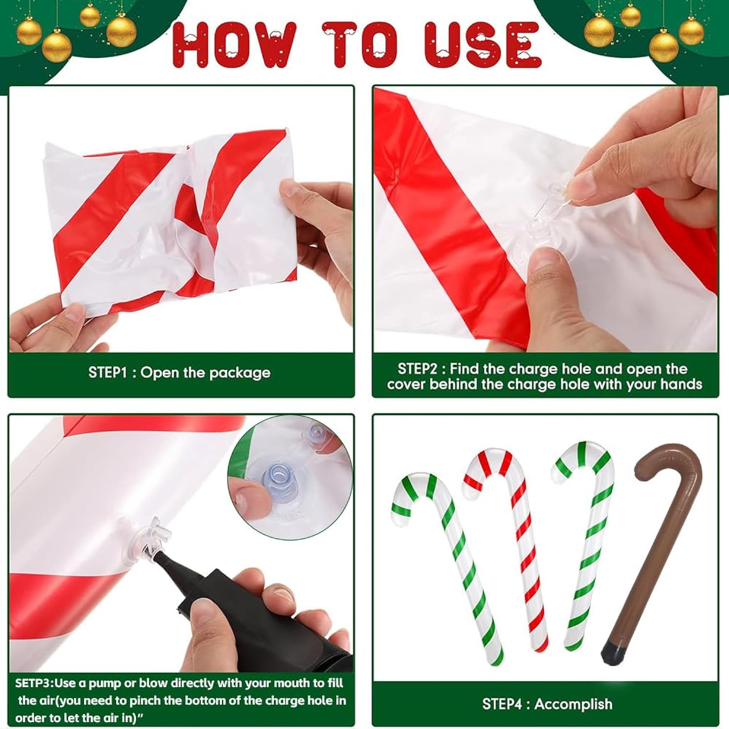 6Pcs Inflatable Candy Canes For Christmas Decorations,35 Inch Plastic Inflatable Candy Cane Balloons For Party Decoratio