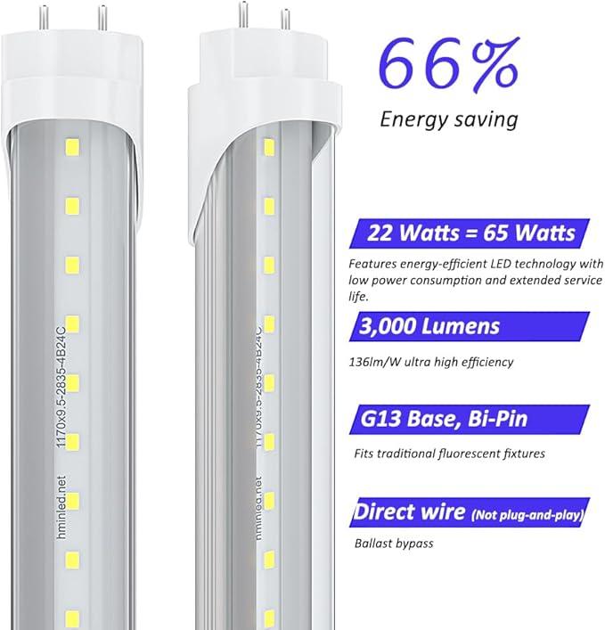 25 Pack 4FT T8 LED Tube Lights 22W 3000LM 6000K 6500K Ballast Bypass Double Ended Clear Lens