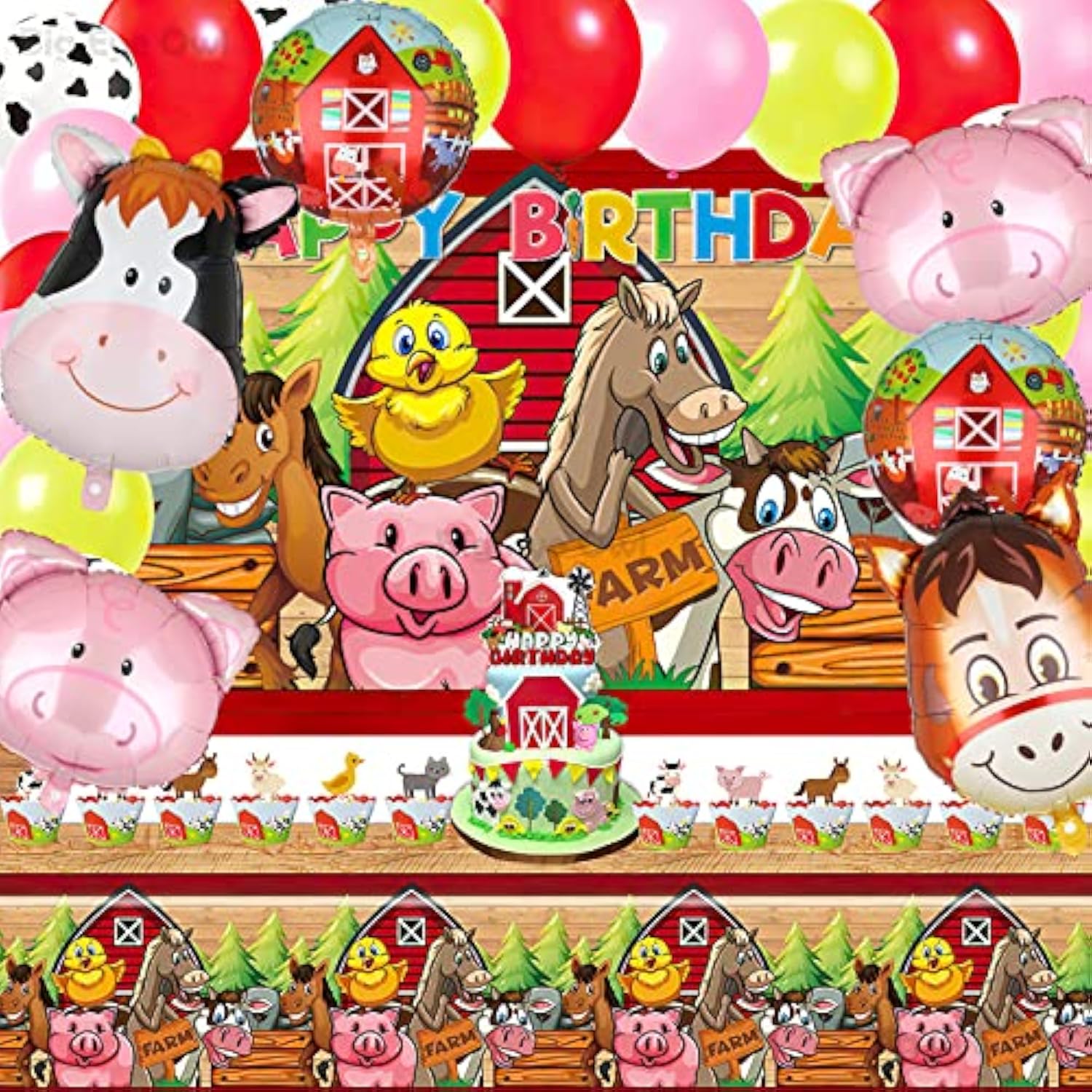 Farm Animal Balloons Set Pig Cow Horse Donkey Head Shaped Mylar Foil Cow Print Latex Balloon For Barnyard Farm Theme Birthday Party Supplies Decorations