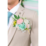 Luxury Groom Boutonniere For Wedding, 1 Pcs Pocket Boutonniere For Men, Artificial Corsage For Wedding, Prom, Homecoming, Anniversary, Graduation, Christmas Dinner (Mintgreen&Pink)