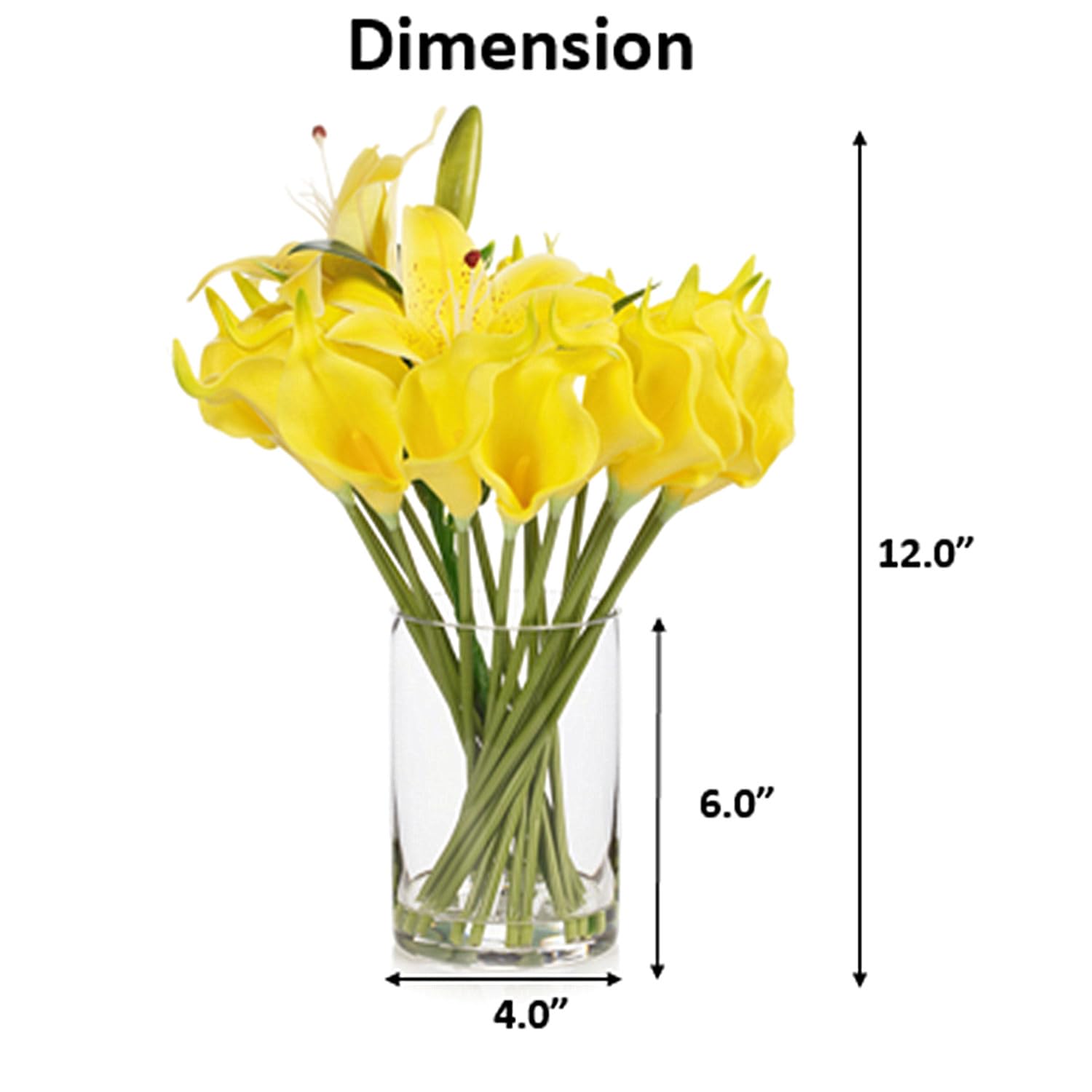 Real Touch Lilies Artificial Flowers With Vase, Faux Flowers Arrangement In Vase With Faux Water For Dining Table Decor, Wedding Centerpieces (Yellow)