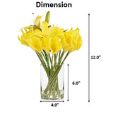 Real Touch Lilies Artificial Flowers With Vase, Faux Flowers Arrangement In Vase With Faux Water For Dining Table Decor, Wedding Centerpieces (Yellow)