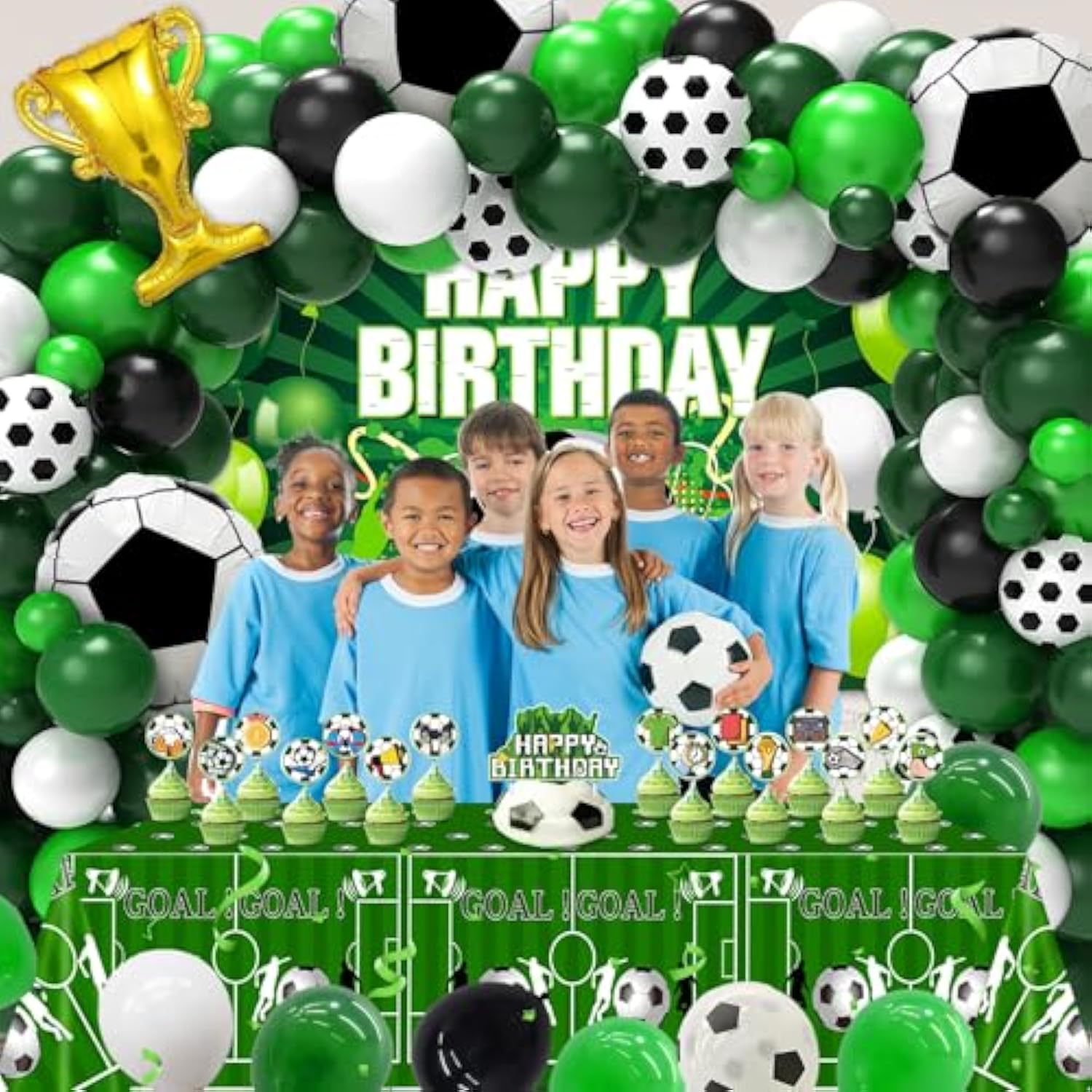 122PCS Soccer Party Decoration Set – Includes Balloons, Banner, Tablecloth & More for Boys' Birthday