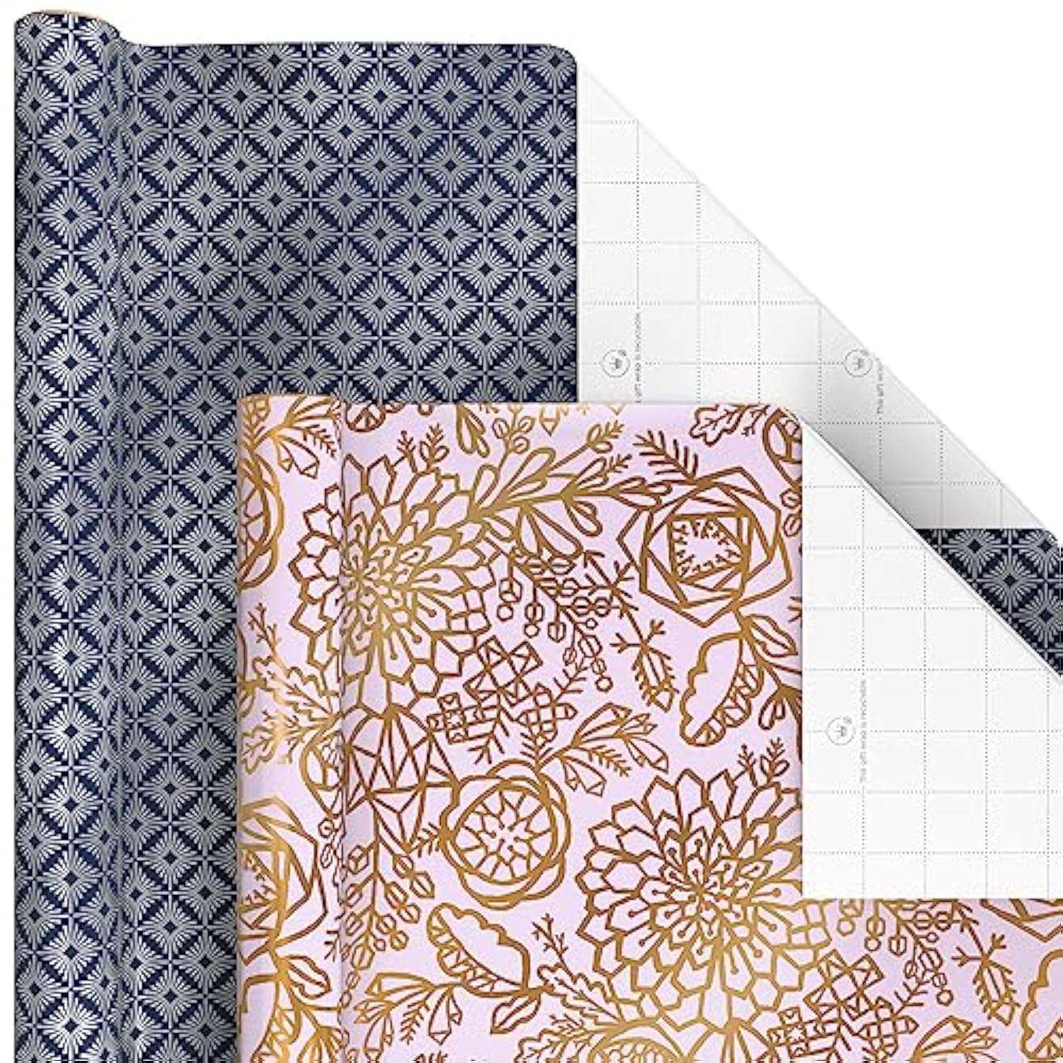 Hallmark Wrapping Paper with Cutlines on Reverse (6 Rolls: 180 Sq. Ft. Total) White and Silver Stripes, Mint Green, Gold Hearts and Flowers for Weddings, Bridal Showers, Birthdays