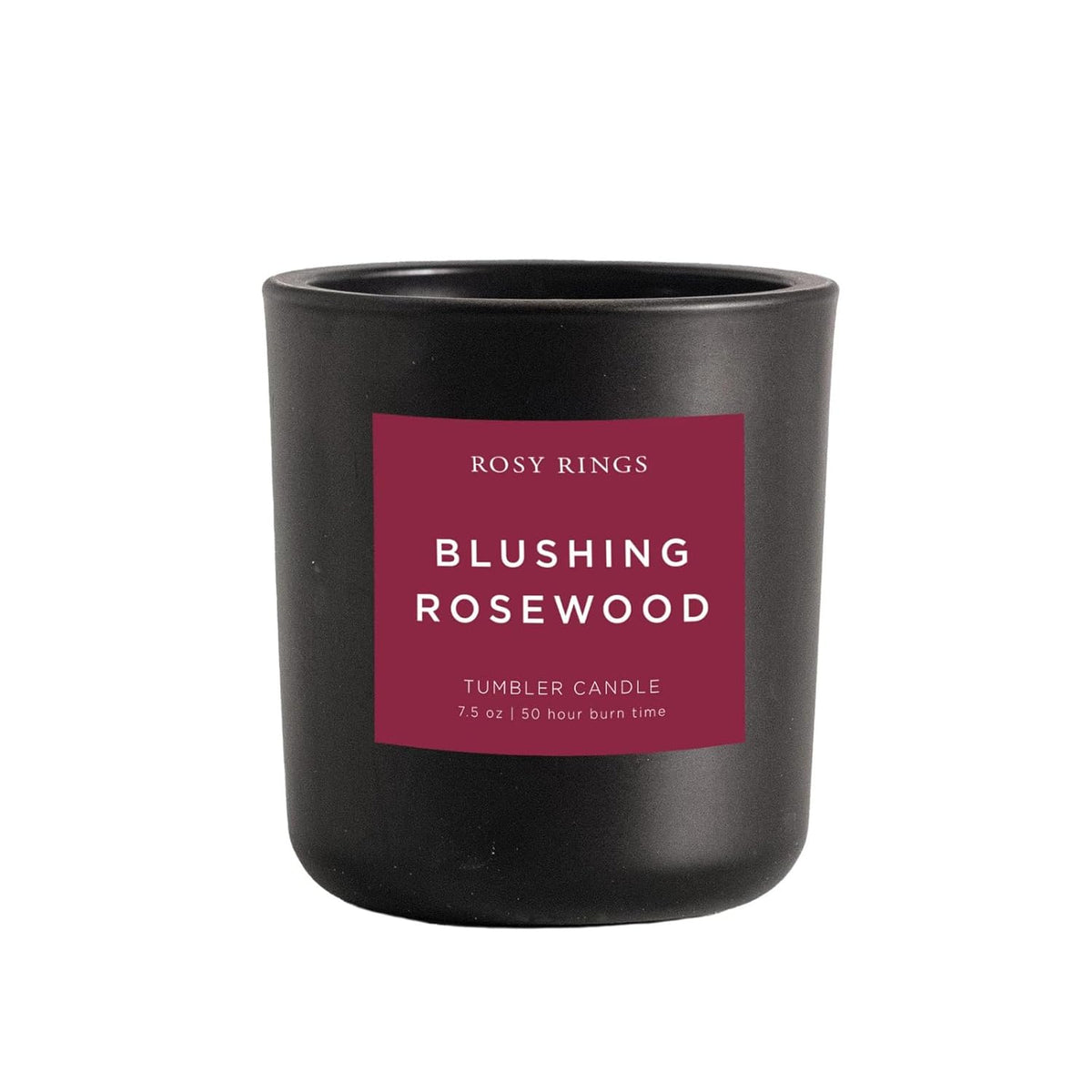 Blushing Rosewood Matte Black Glass Tumbler Candle | Aromatherapy Long Lasting Luxury Home Fragrance Gifts Notes Of Amber, Cedarwood, Oud, Rose, & Red Peony 50 Hr Burn Time 3.7" H (Boxed)