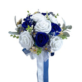 Navy Blue Wedding Bouquet, Artificial Flowers Bridal Cascading Bouquets, Seaside Wedding Bouquets For Wedding Ceremony And Anniversary