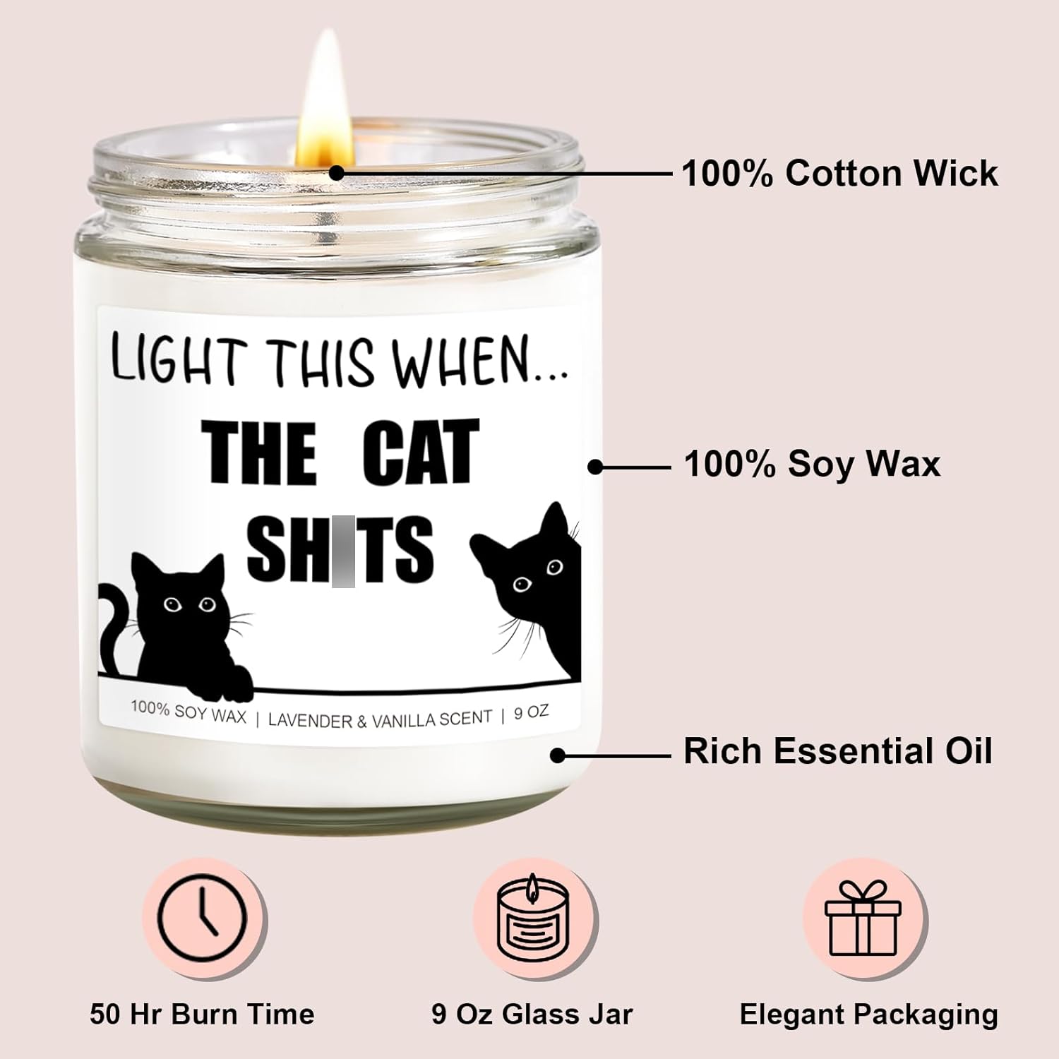 Candle, Cat Lover Gifts For Women, Men - Funny Valentines Day, Birthday Gifts For Cat Lovers, Mom, Dad, Lady, Girls, Boys, Teens, Parents, Owners - Black Cat Themed Presents & Stuff - 9 Oz