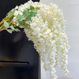 47''Silk Amber Wisteria Artificial Flowers 2 Branches, Fake Wisteria Floral Hanging Plant Garland,Hanging Flower Stem For Home Decor, Party, Floor Vase, Wedding Arrangement Decoration (White)