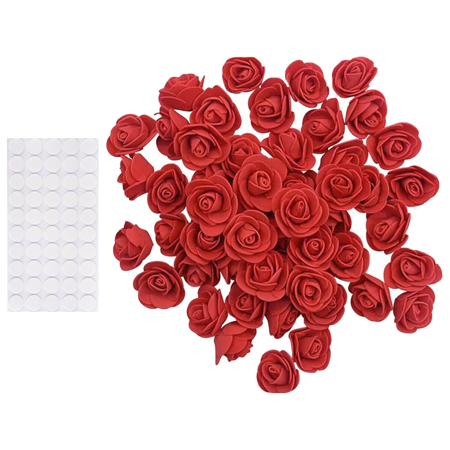 100 Pcs 3Cm Mini Pe Foam Flowers Tiny Artificial Rose Flower Heads Fake Foam Floral Heads Small Flatback Handmade Flowers With Round Double Sided Adhesive Stickers For Graduation Decor Red