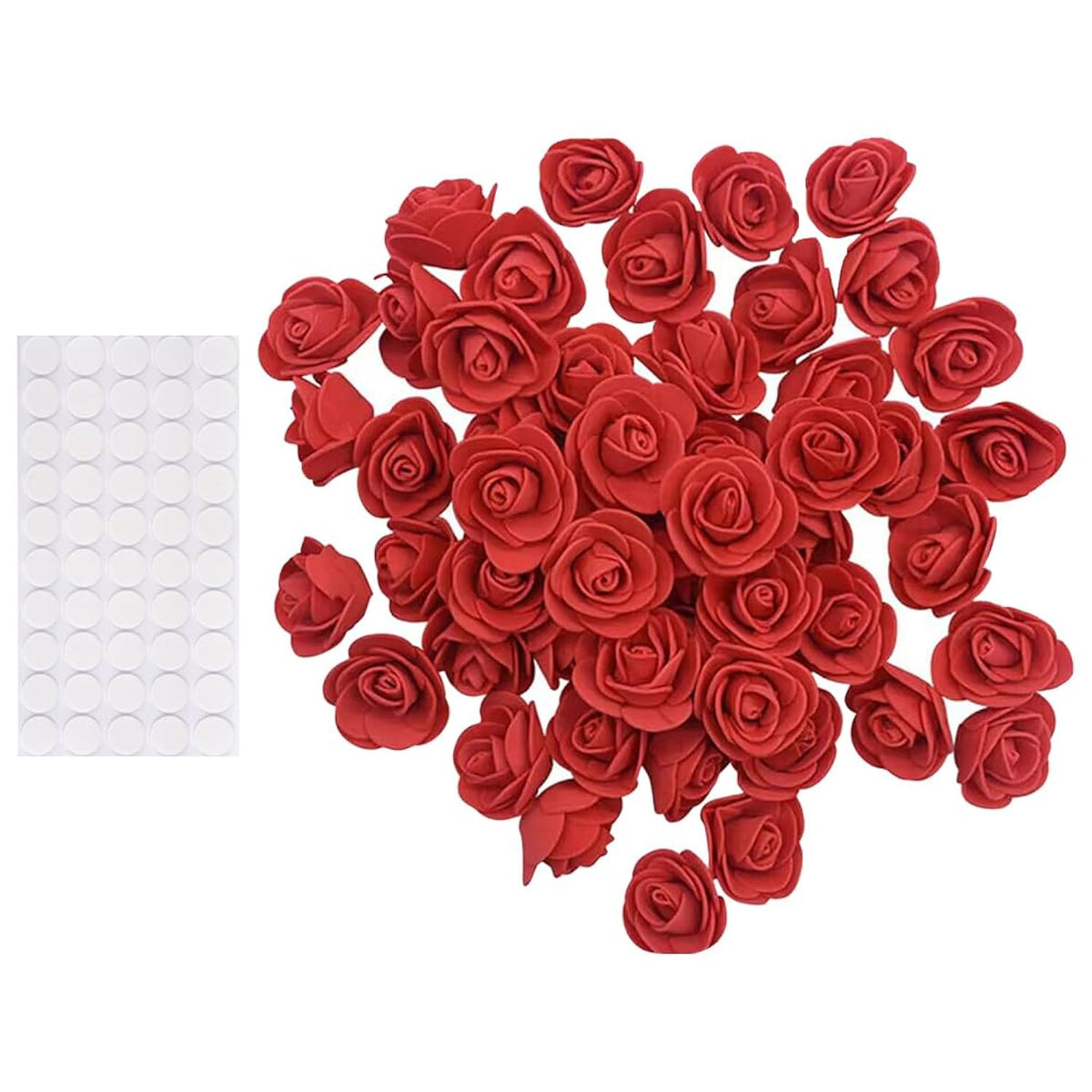 100 Pcs 3Cm Mini Pe Foam Flowers Tiny Artificial Rose Flower Heads Fake Foam Floral Heads Small Flatback Handmade Flowers With Round Double Sided Adhesive Stickers For Graduation Decor Red