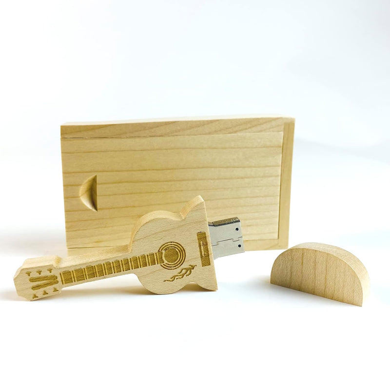 Guitar Shaped 64Gb Usb 3.0 Flash Drive With Maple Wood Gift Box Of Sliding Lid