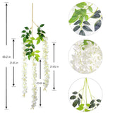 12Pcs Artificial Wisteria Flowers 3.6 Feet/Piece White Dense Artificial Fake Wisteria Vine Ratta Hanging Garland Silk Flowers String Home Party Wedding Decor(White-Dense)
