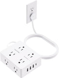 Flat Plug Power Strip 8 Outlets 4 USB Ports 1 USB C 10FT Extension Cord 3 Sided Outlet Extender White