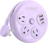 Travel Power Strip 3 Outlets 2 USB A 1 USB C 4FT Wrap Around Cord