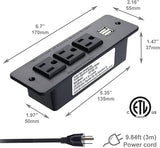 Recessed Conference Power Strip 3 Outlets 2 USB Ports 1875W 10 Ft Cord