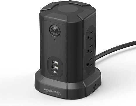 Power Strip Tower 9 Outlets 3 USB Ports USB C Surge Protector 1080J 6FT Cord Black