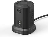 Power Strip Tower 9 Outlets 3 USB Ports USB C Surge Protector 1080J 6FT Cord Black