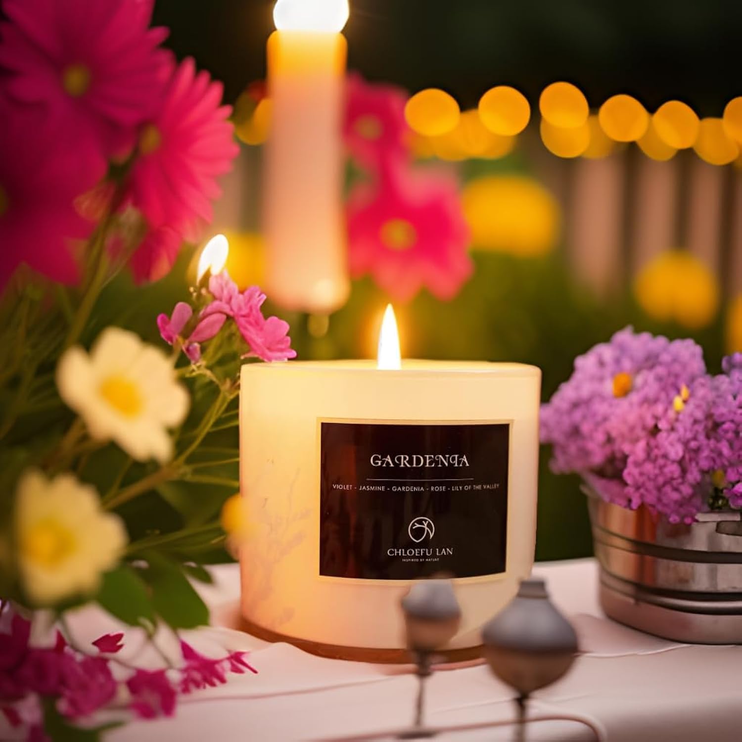 Premium Gardenia Scented Candle For Men & Women, Highly Scented, 7.1Oz|45 Hour Long Lasting, All Natural Soy Candles, Home Decor, White Glass Jar Candle With Gift Box