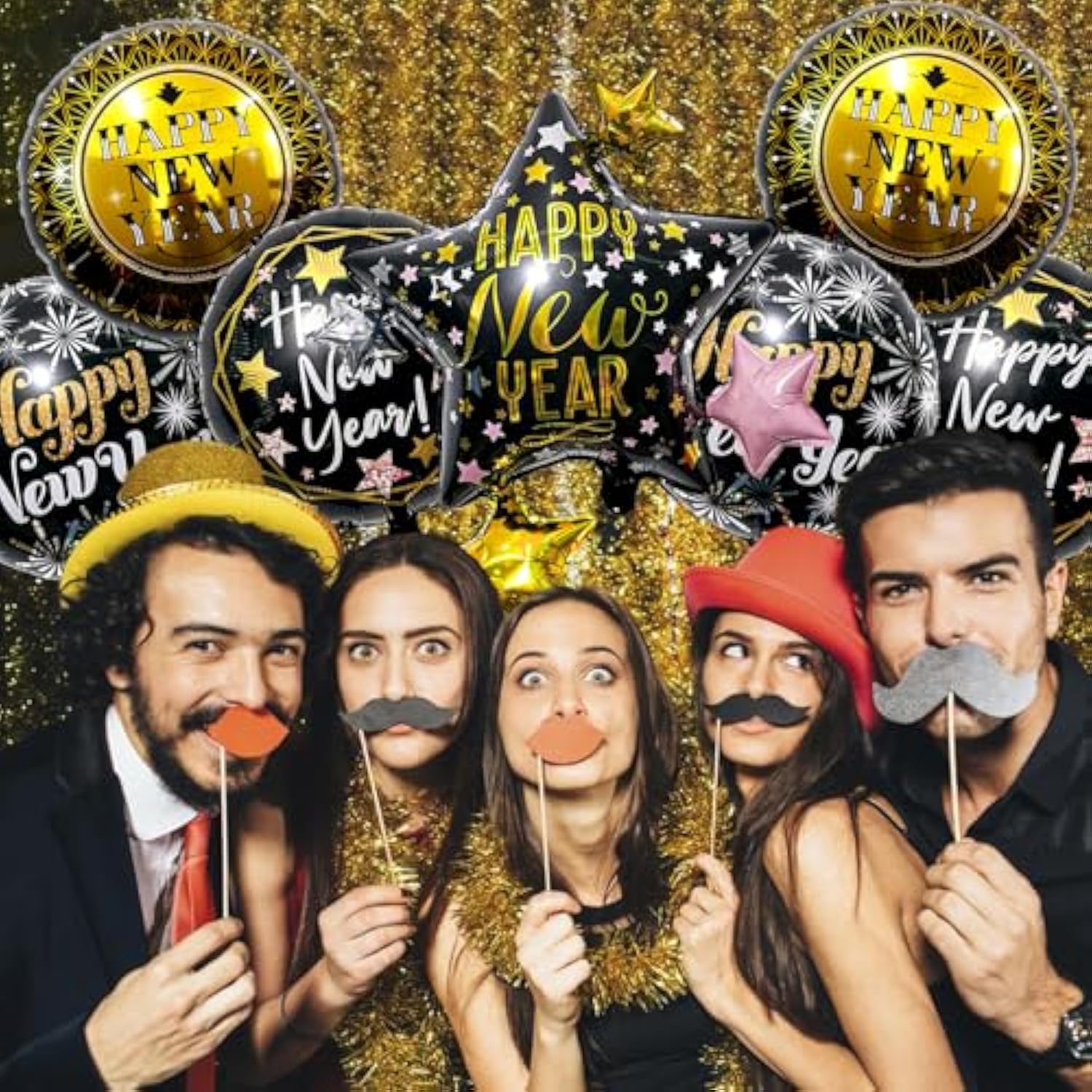7 Pcs Black & Gold New Year 2026 Balloon Party Kit