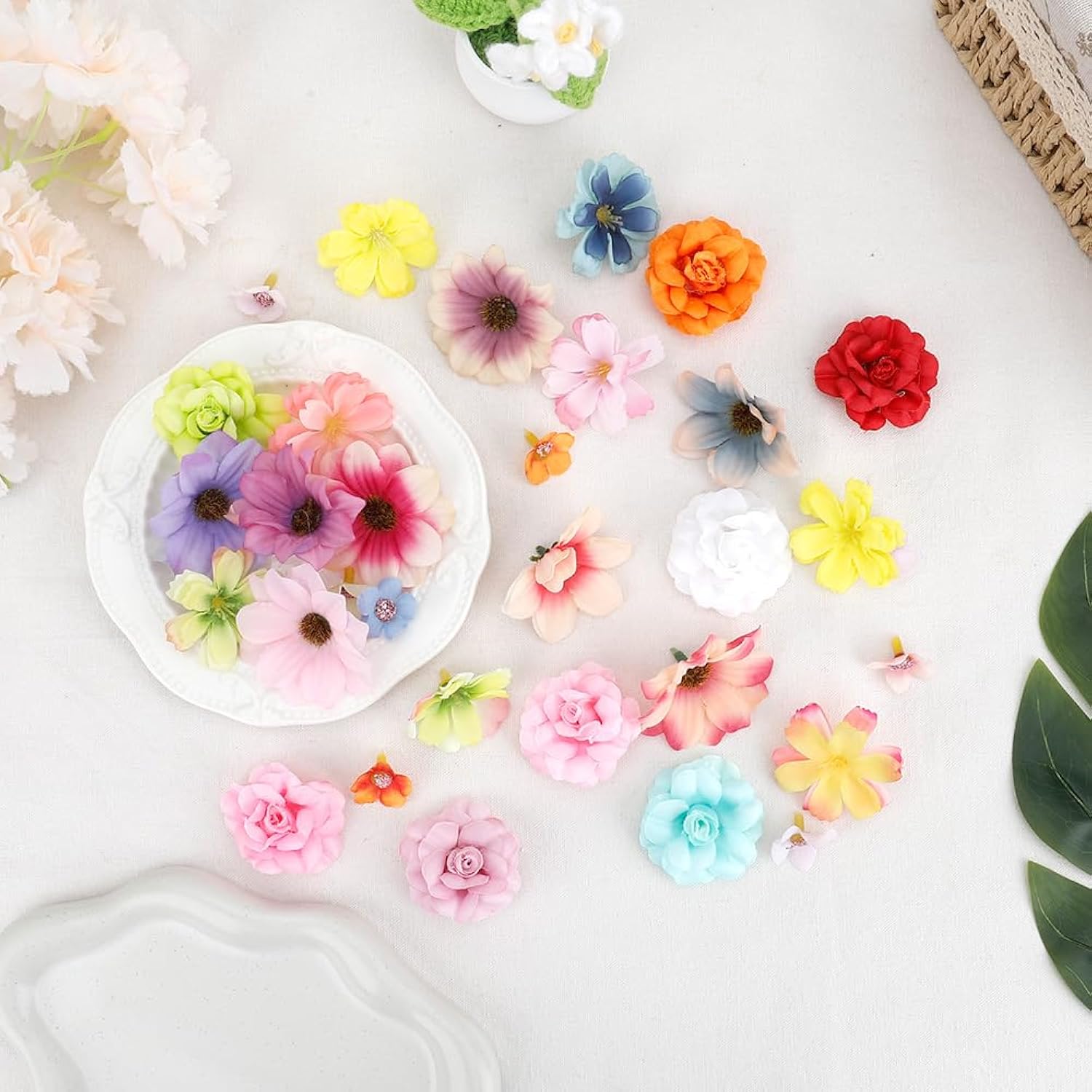 Faux Flower Heads Flowers For Crafts Mini Artificial Flower Heads Bulk Silk Fake Flower Heads Fake Peony Daisy Rose Small Fabric Flowers For Diy Crafts Garland Wedding Home Party Decoration, Coloful