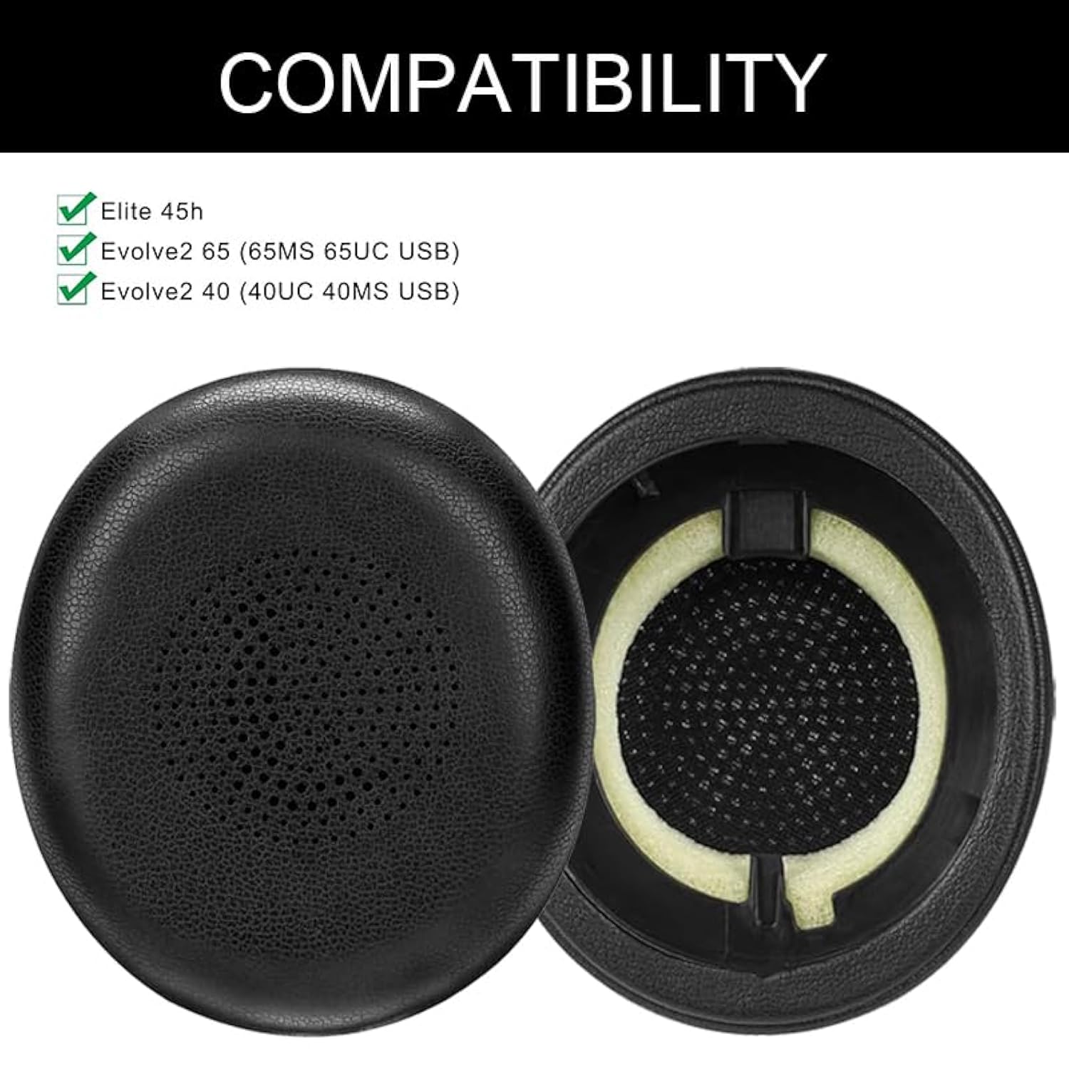 Replacement Earpads For Jabra Evolve2 65 (65Ms 65Uc Usb)/Evolve2 40 (40Uc 40Ms Usb)/Elite 45H On-Ear Wireless Headset, Headphone Ear Pads Cushions With Softer Protein Leather