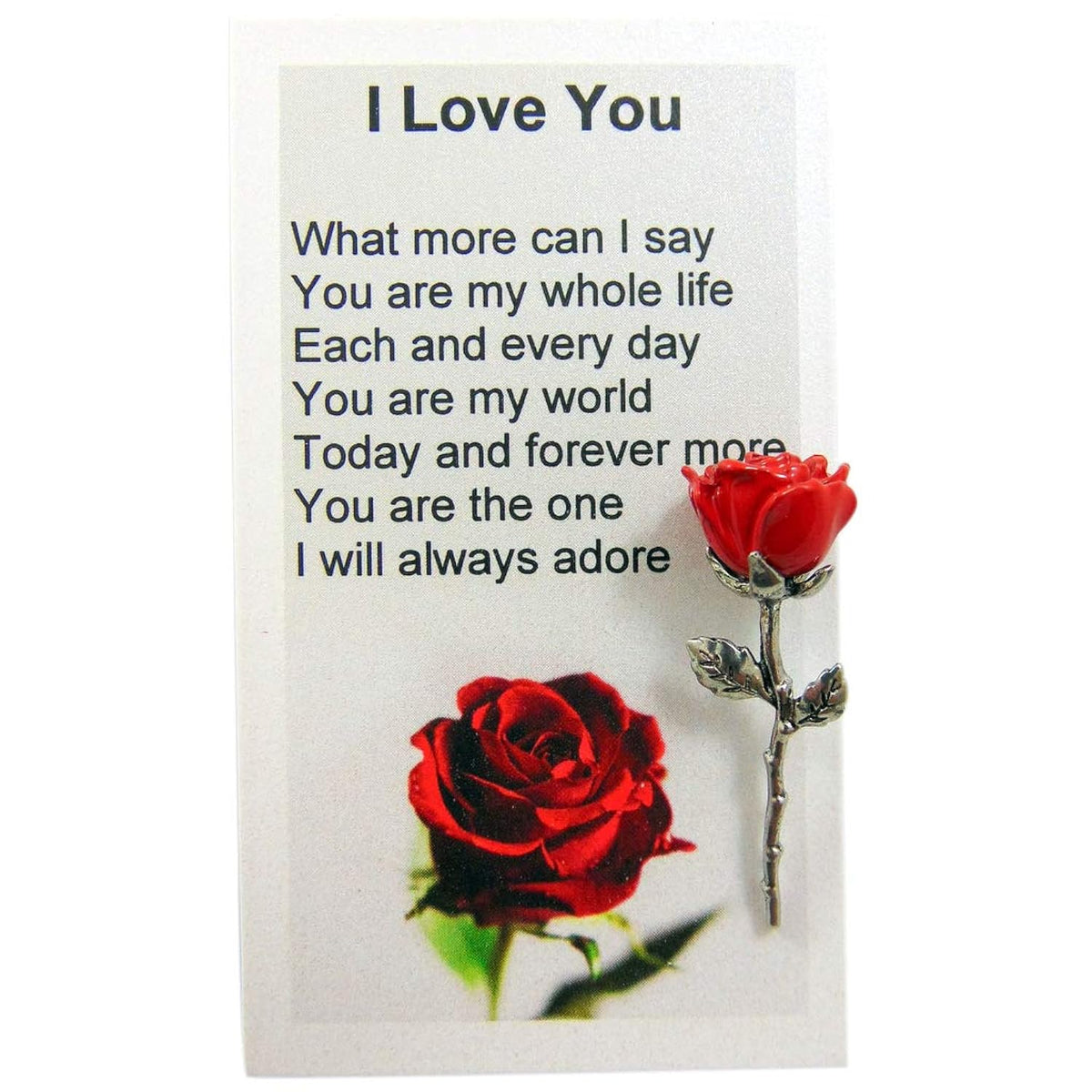 Valentines Day Rose Charm Pocket Token Flower Keepsake With I Love You Card Gift Set