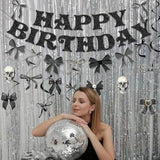 Black Bow Party Decorations - 13Pcs Gothic Birthday Decorations Skull Skeleton Goth Party Supplies For Girls Women Black Bow Coquete Happy Birthday Banners Hanging Swirls