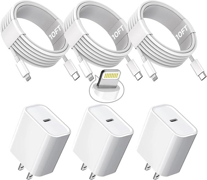 3 Pack Fast iPhone Charger with 10FT USB C to Lightning Cable for iPhone 14 13 12 11 iPad
