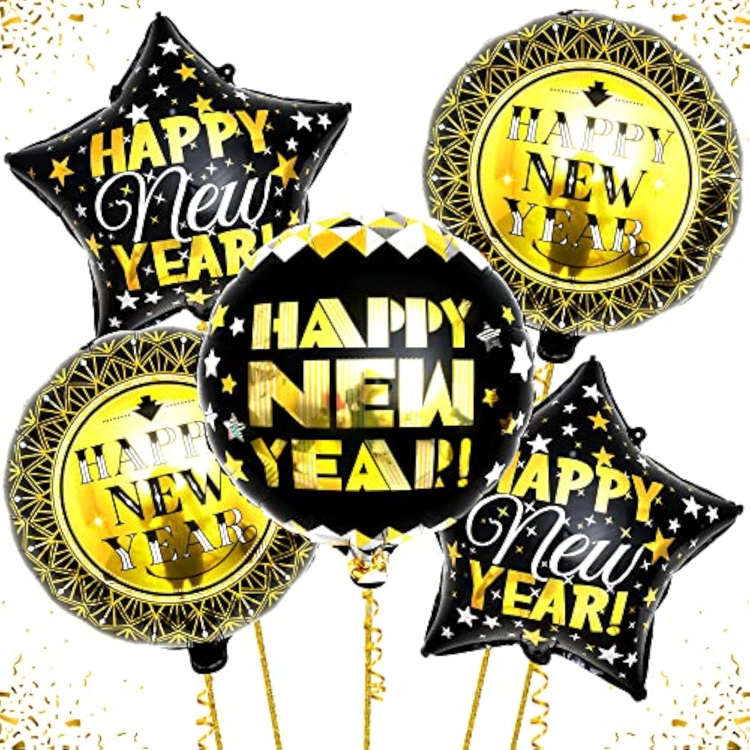 Black Gold Happy New Year Balloons 18in Pack of 5 2026 Party Decor