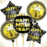 Black Gold Happy New Year Balloons 18in Pack of 5 2026 Party Decor