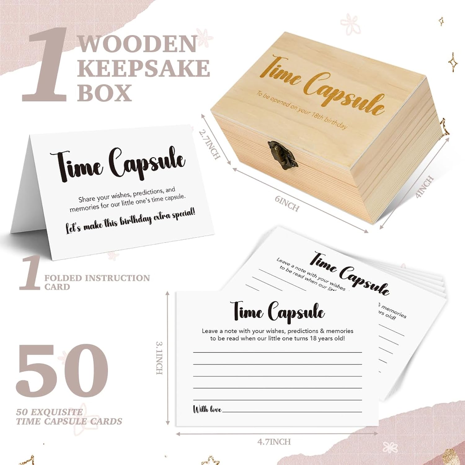 Time Capsule Box 1St Birthday 50 Pcs Time Capsule Cards First Birthday Party Games Baby Shower Keepsake Box Advice And Wishes Cards