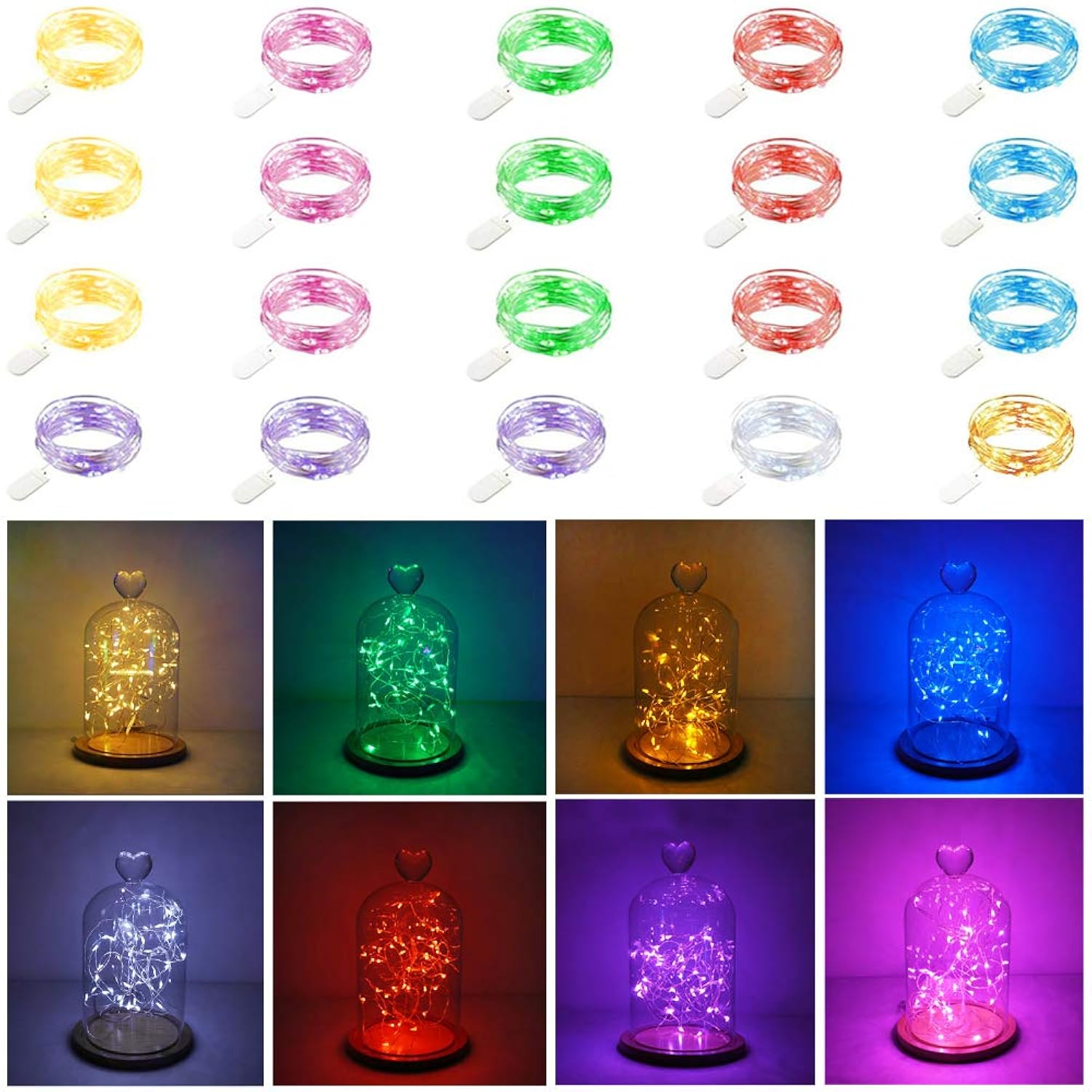 20 Pack Fairy Lights Battery Operated, 20 Led String Lights Mason Jar Lights, Waterproof Copper Wire Mini Lights String
