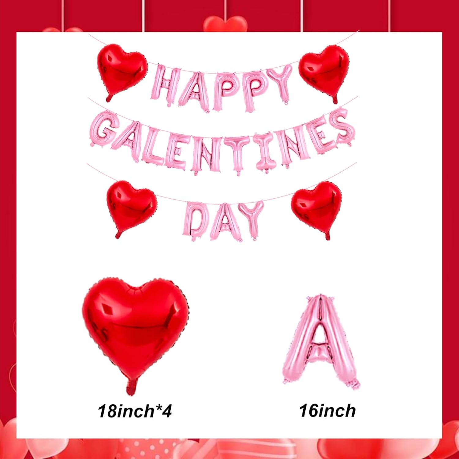 Happy Galentine'S Day Party Gecorations- Pink Happy Galentines Day Balloons Banner 16Inch Pink Leter Balloon Red Heart Balloons For Valentines Day Party Decorations Supplies