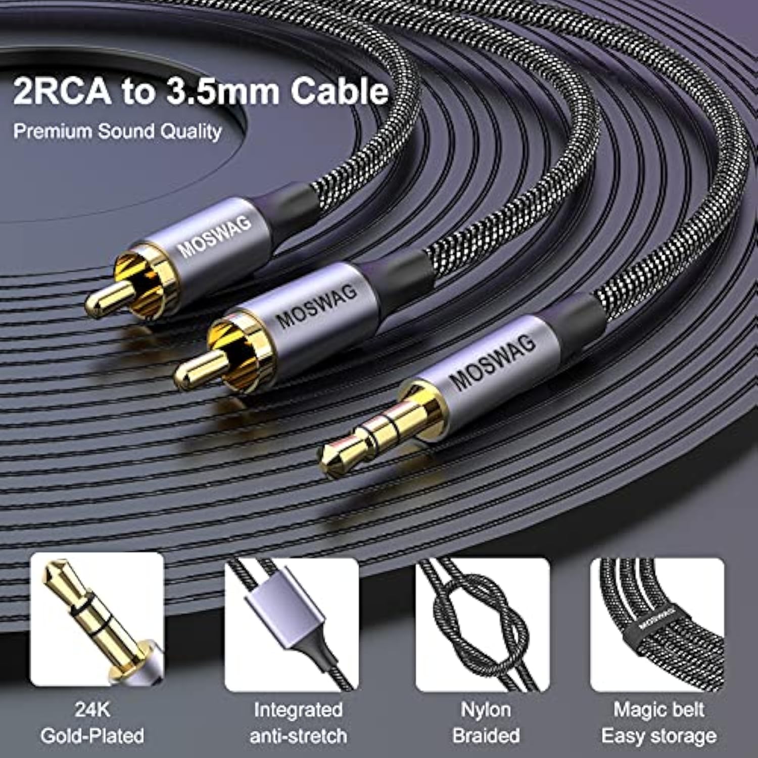 Rca Cable 3.3Ft/1M, 3.5Mm Male To 2Rca Male Stereo Audio Adapter Dual Shielded