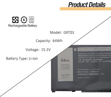 64Wh GRT01 Laptop Battery Replacement for Dell Latitude 5421 5431 5521 5531
