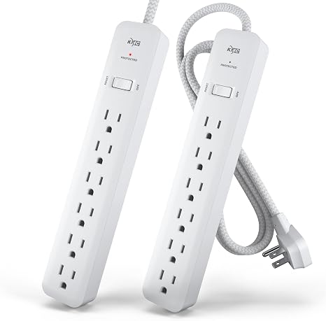 2 Pack 6 Outlet Surge Protector Power Strip 4 Ft Braided Cord 1080J Flat Plug