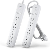2 Pack 6 Outlet Surge Protector Power Strip 4 Ft Braided Cord 1080J Flat Plug