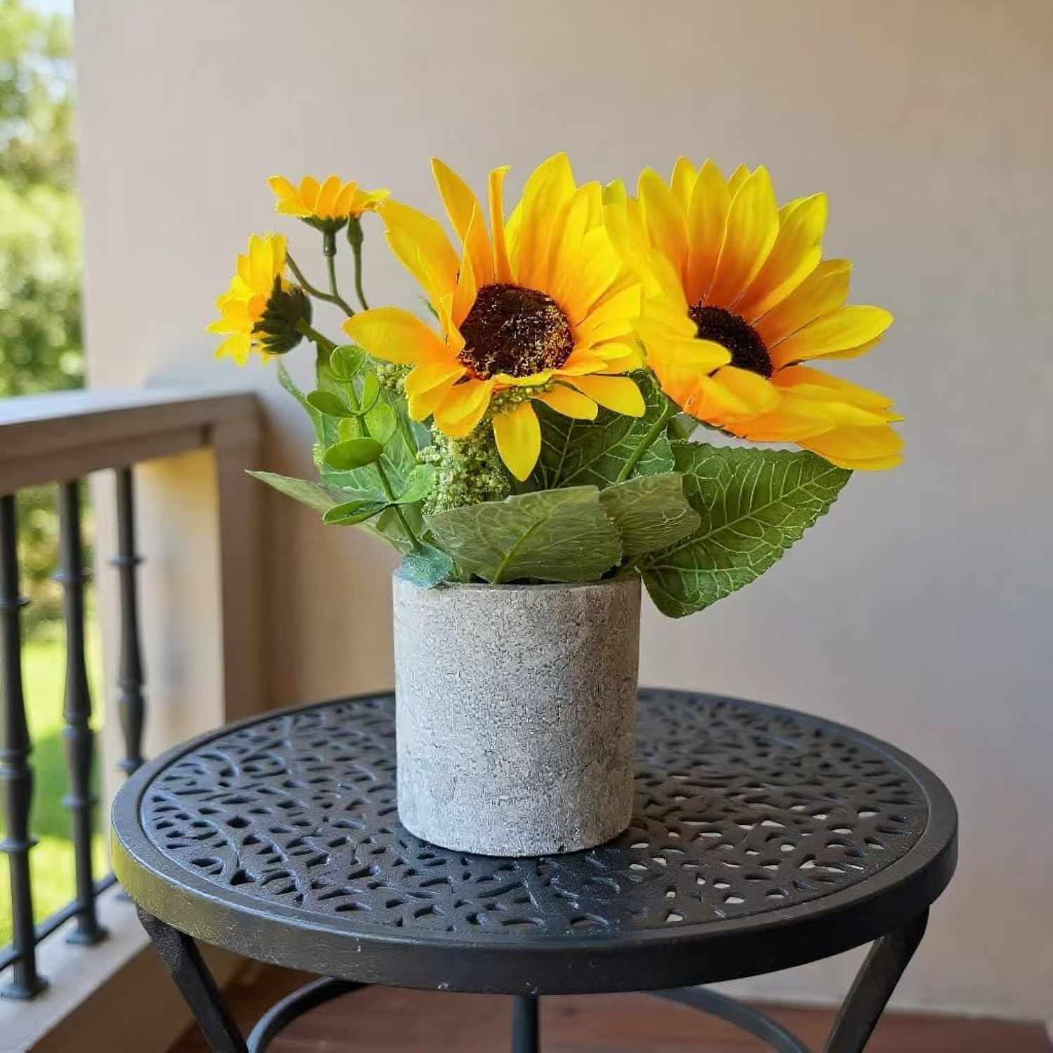 1 Pack Artificial Sunflowers Potted Fake Sunflower In Paper Pulp Pot For Home Office Kitchen Bathroom Table Bookshelf Decor,Wedding Centerpieces,Farmhouse,5 Branches,Spring Decoration