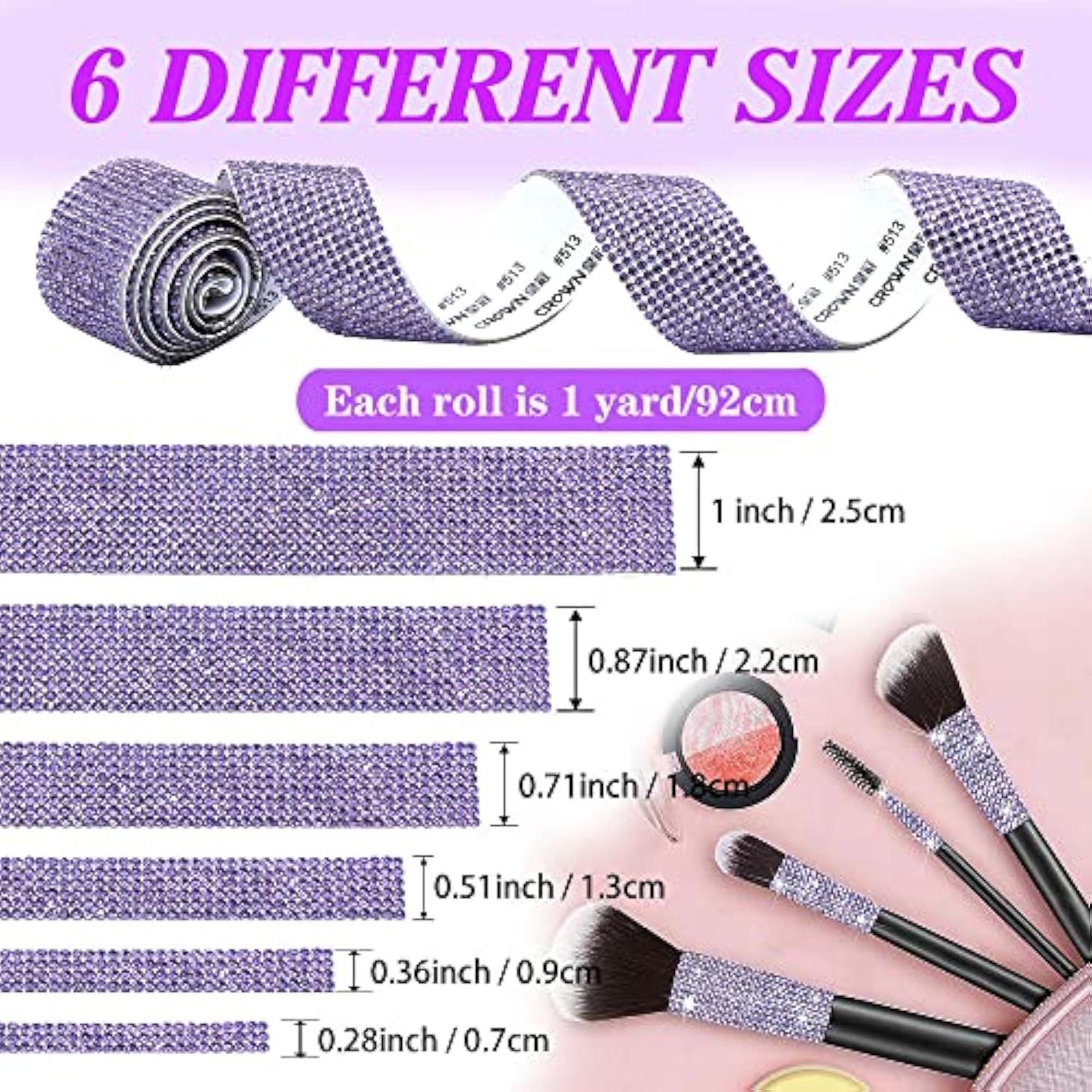 6 Rolls Self Adhesive Dream Purple Crystal Rhinestone Strips Diamond R
