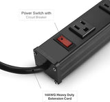 Heavy Duty Metal Power Strip with 16 Outlets 6FT Extension Cord 15A 1875W Wall Mount Black