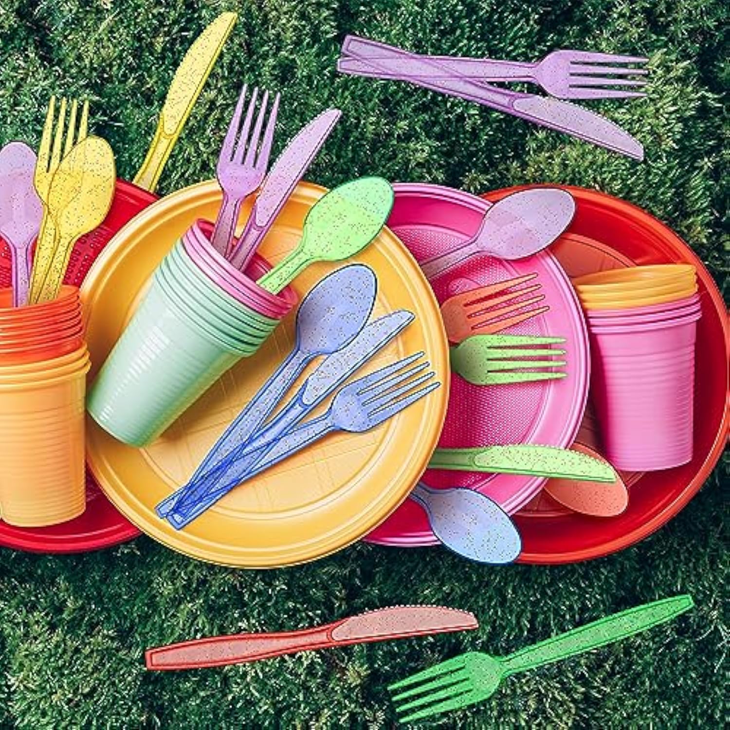 180 Pieces Glitter Plastic Silverware Set Disposable Clear Plastic Cutlery Flatware For Party 60 Knives 60 Spoons 60 Fork For Party Birthday Dinnerware Supplies(Multicolor)