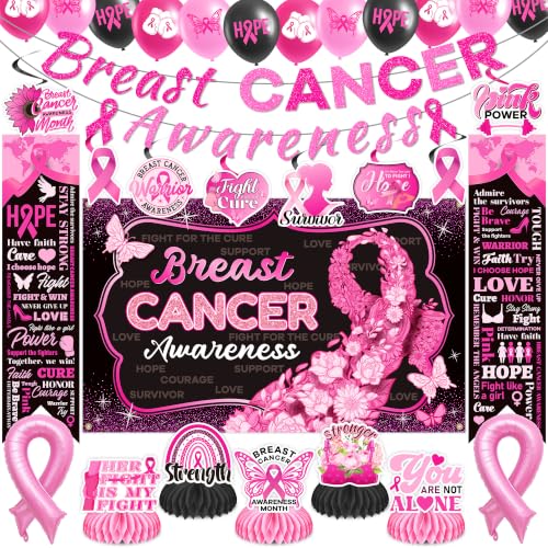 Breast Cancer Awareness Decorations Banner Swirl Backdrop Honeycomb Balloon
