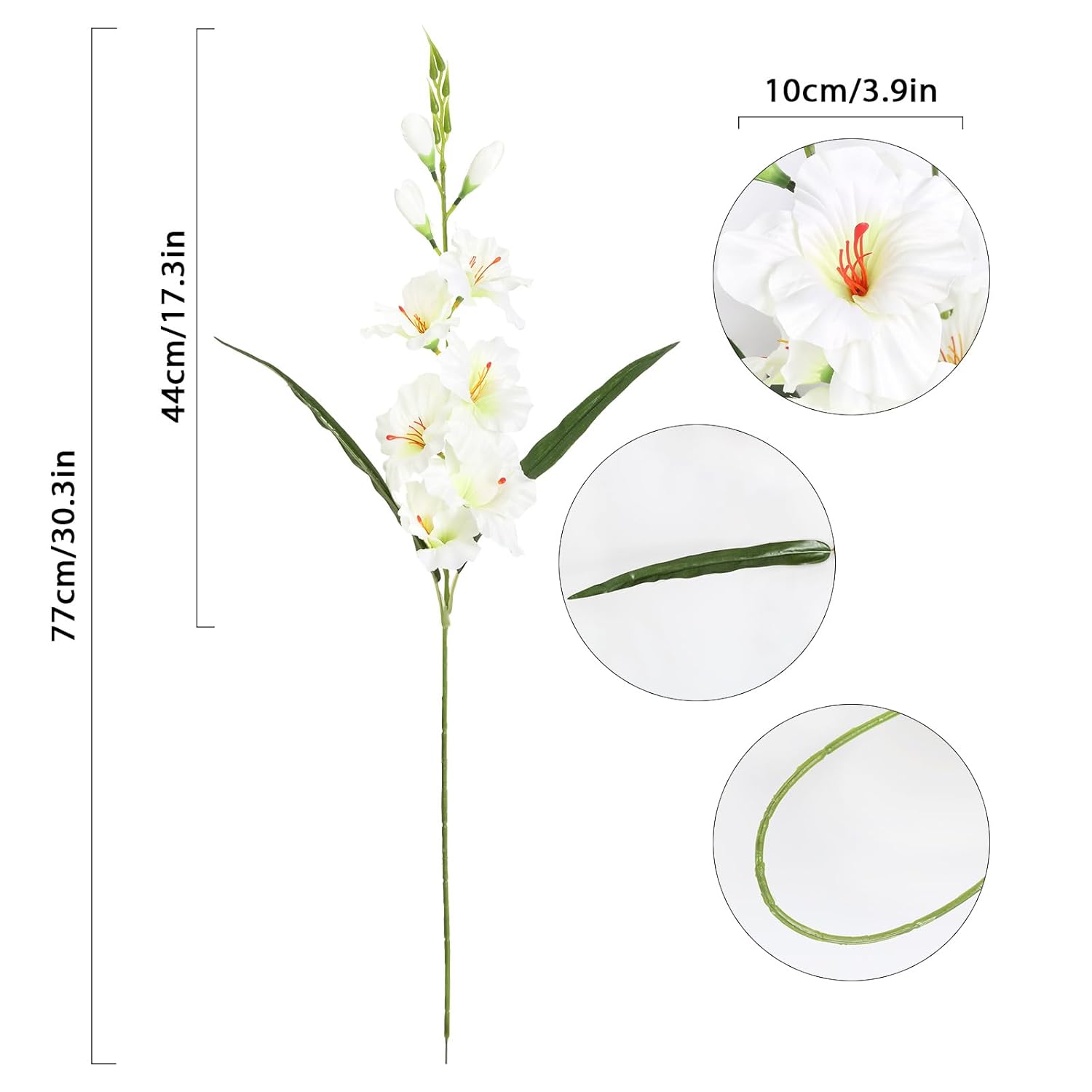 White Gladiolus Artificial Flowers 10 Pcs 30.3 In Gladiolus Flowers Silk Flowers Long Stem Flowers For Home Wedding Office Decoration(White)