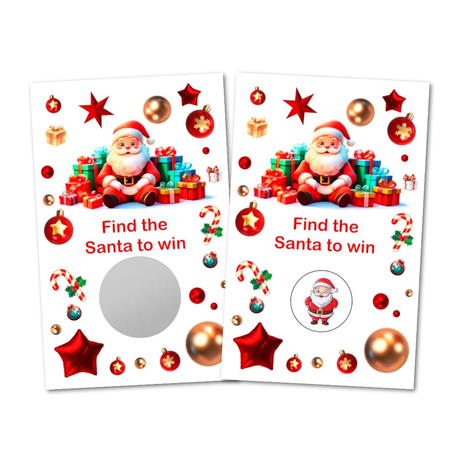 Santas Christmas Party Game Scratch Off, Find The Santa Easy To Play Silly Games, Fun Idea, Ice Breaker Activity. Raffle Cards, Set Of 40 Cards Merry Christmas, Made In Usa