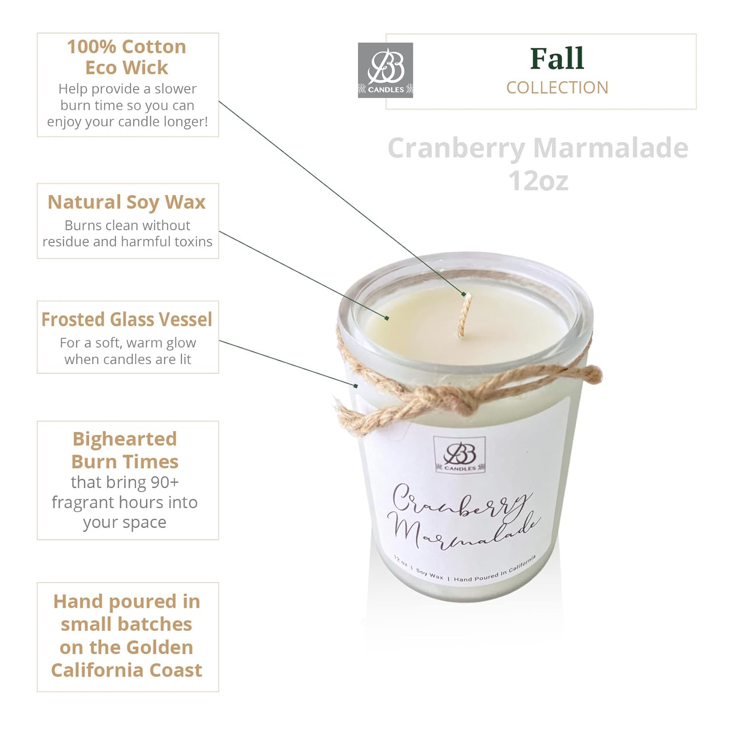 Winter & Fall Collection - Natural Soy Hand Poured Fragrant Candles, Frosted Jars With Bamboo Lid, Ideal For Home Decor & Relaxation, 90+ Hours Burn Time, 12Oz (Cranberry Marmalade 2)