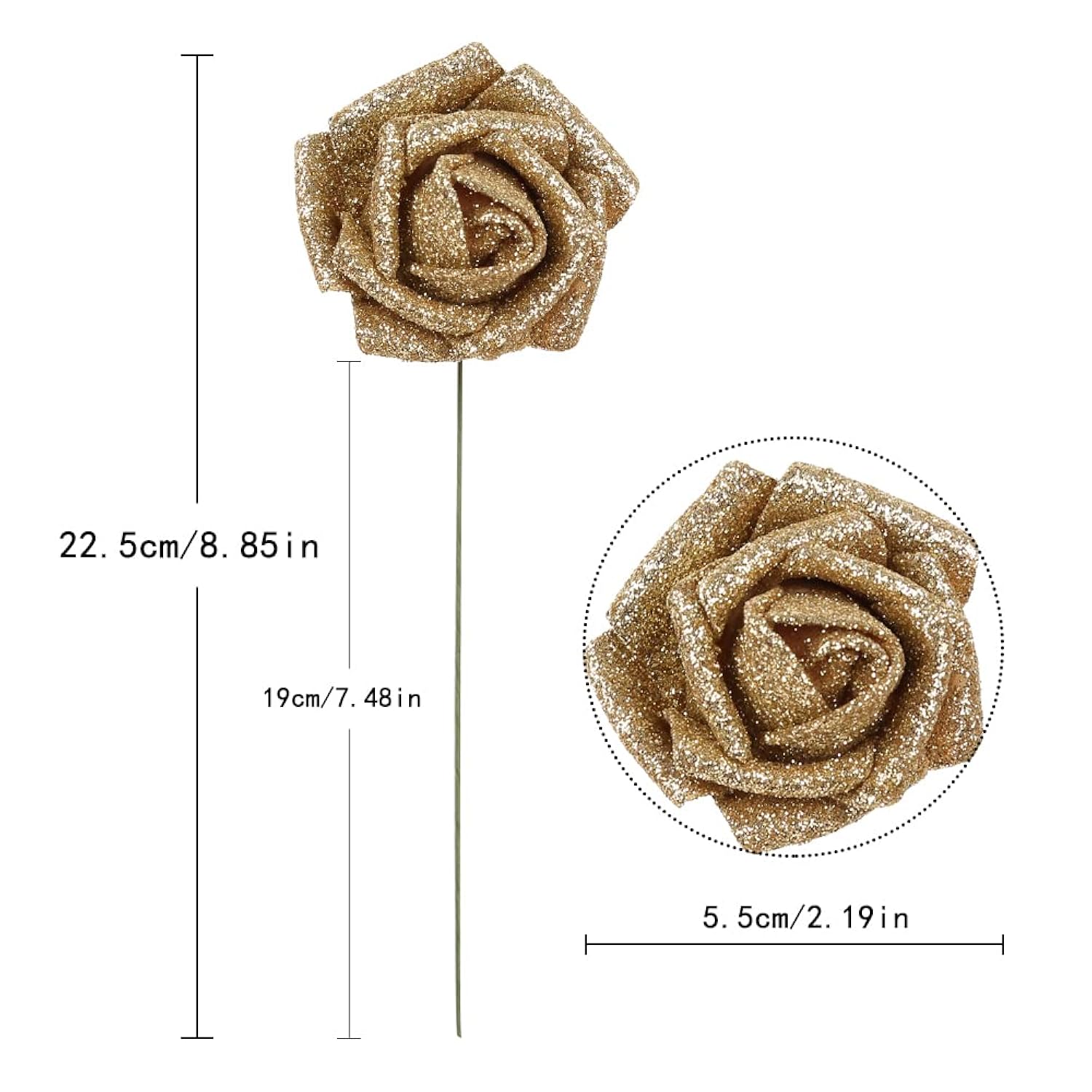 Glitter Roses,25Pcs Gold Roses Artificial Flowers Fake Rose With Stem For Diy Wedding Bridal Bouquet Home Party Decoration(Gold)
