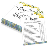 Blue Tiles And Lemons Over Or Under Game For 30 Guests With Game Cards, Lemons Bridal Shower Game, Modern Bridal Shower Decorations, Wedding Shower Or Bachelorette Party Supplies - 02
