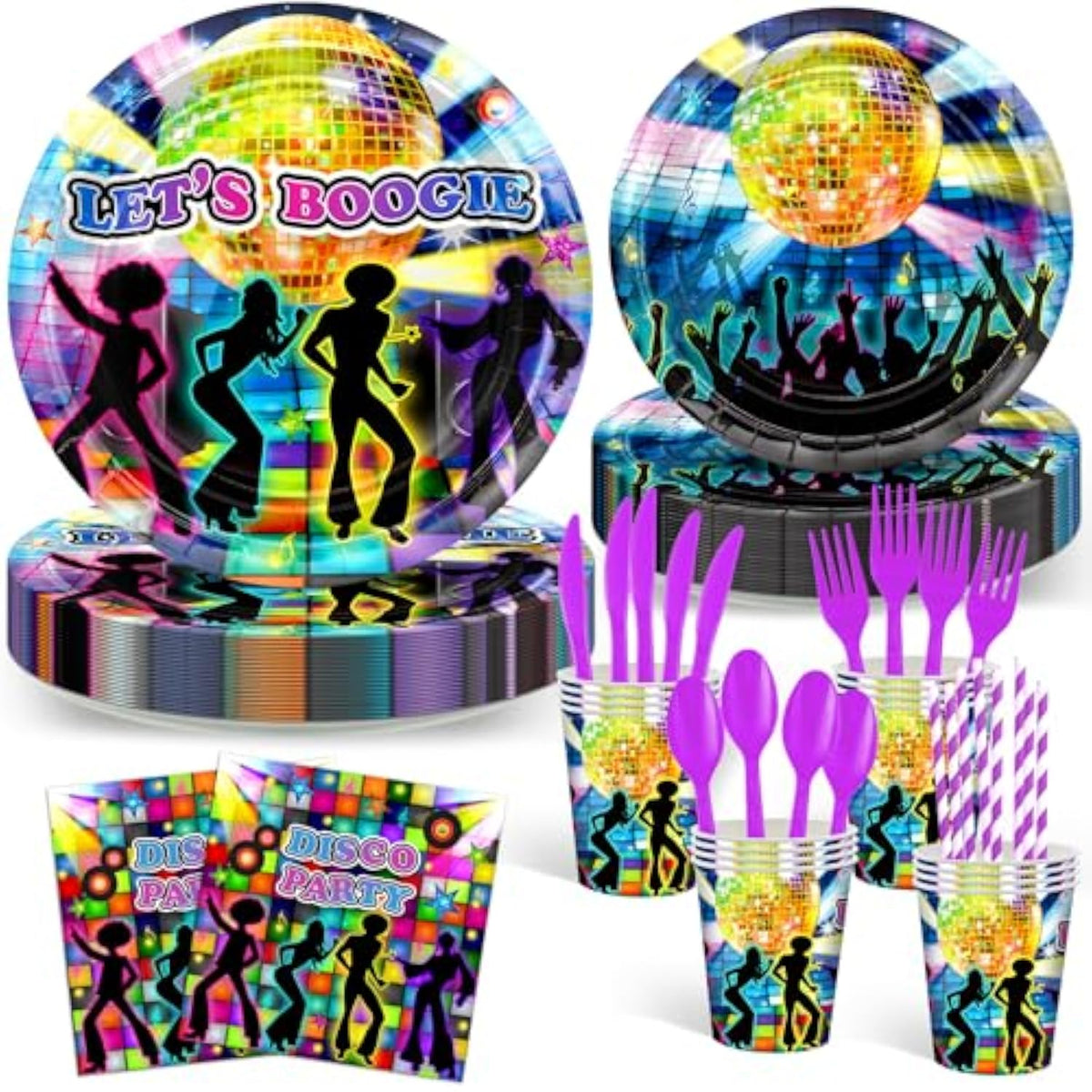 192 Pcs Disco Party Plates And Napkins Supplies 70'S Party Decorations Let'S Boogie Theme Party Tableware Kit For Birthday Baby Shower Favors, Serves 24