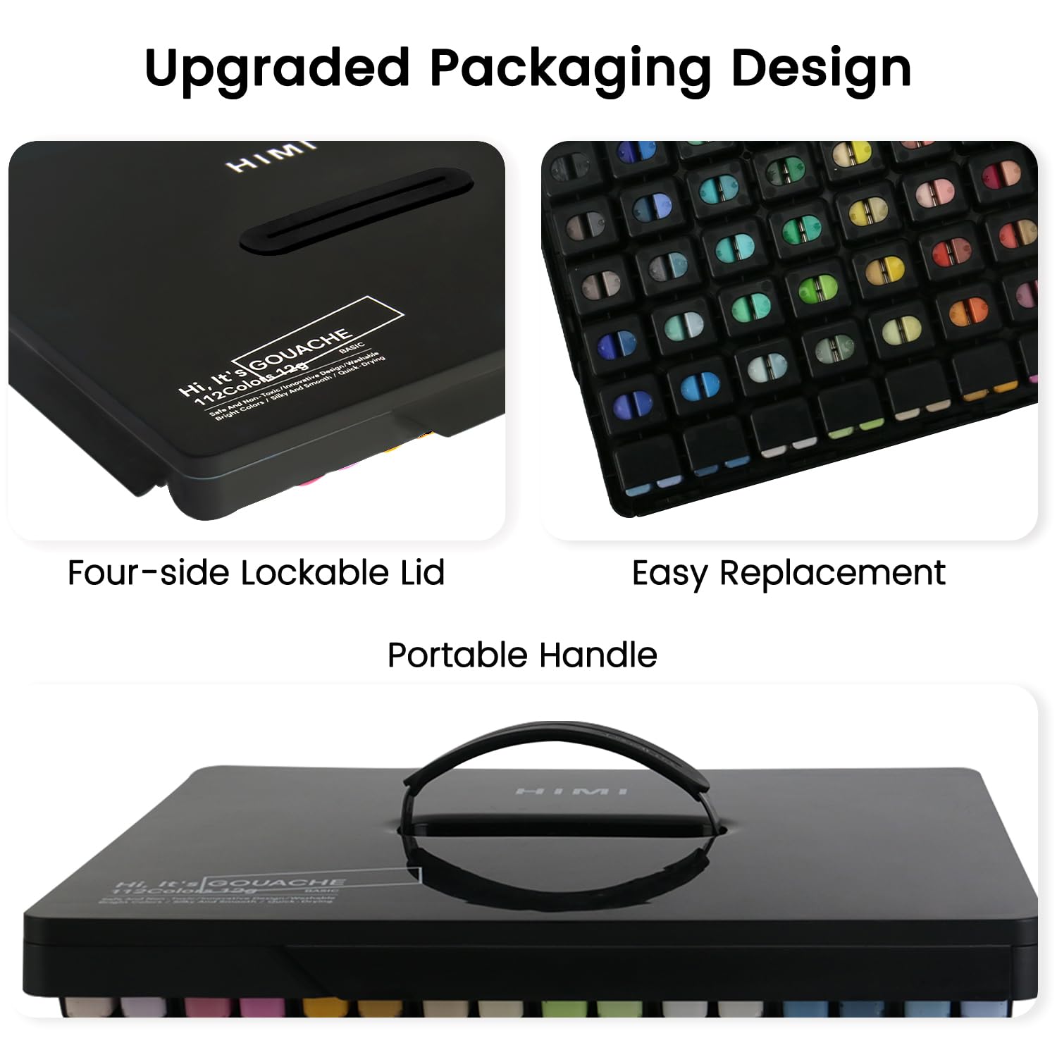 Himi Gouache Paint Set, 112 Colors X 12G Twin Jelly Cup Design In Carrying Case, Non-Toxic Paint For Canvas And Paper, Perfect For Artists, Student, Opaque Painting (Black)