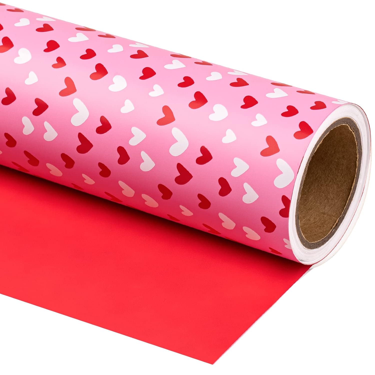 Reversible Valentine'S Day Wrapping Paper - Mini Roll - 17 Inch X 33 Feet - Pink And Red Heart Design For Valentine'S Day, Anniversary, Birthday, Wedding, Baby Shower
